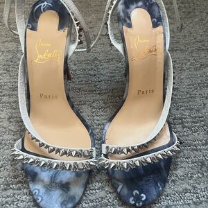 Christian Louboutin Mafaldina Spikes 100 Blue Jeans Strap Sandal Heel Pump